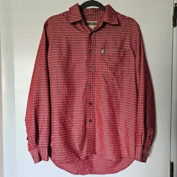 Original Island Sport red long-sleeve Hawaiian button-down plaid shirt Size M - Picture 1 of 8